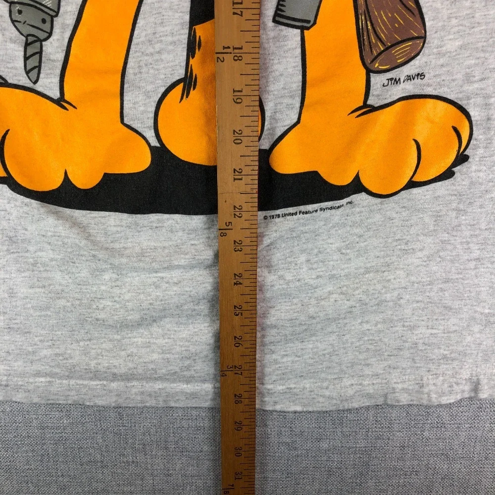 Vintage Garfield T-Shirt Mens Large Go Ahead Make My Day Single Stitch Gray‎